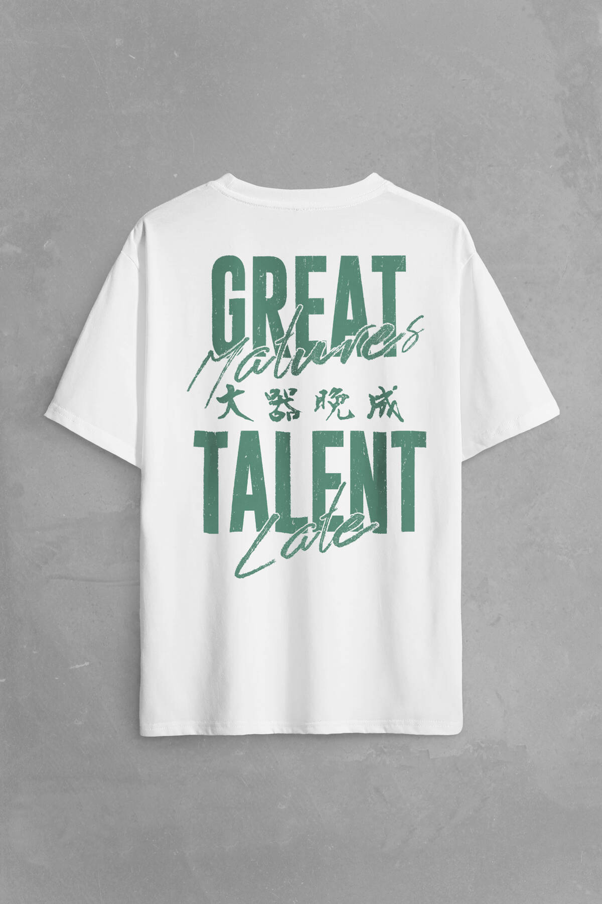 Great Talent Matures Late Japanese Japonca Yazı Baskılı Oversize Beyaz T-shirt - 1
