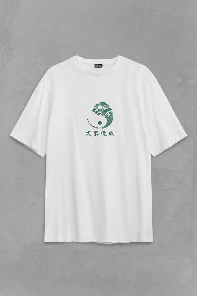 Great Talent Matures Late Japanese Japonca Yazı Baskılı Oversize Beyaz T-shirt (1)