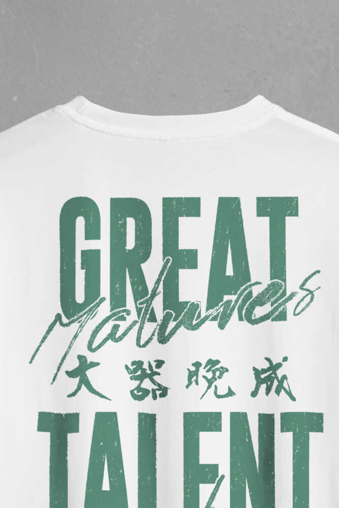 Great Talent Matures Late Japanese Japonca Yazı Baskılı Oversize Beyaz T-shirt - 4