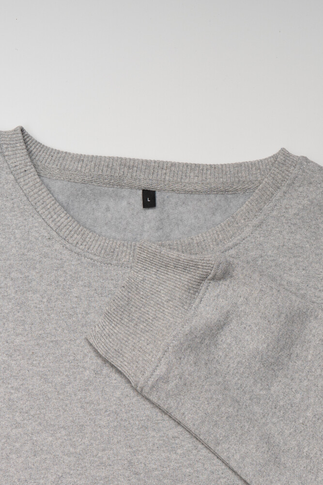 Gri Renk Bisiklet Yaka Sweatshirt New York Yazı Baskılı Sweet - 2