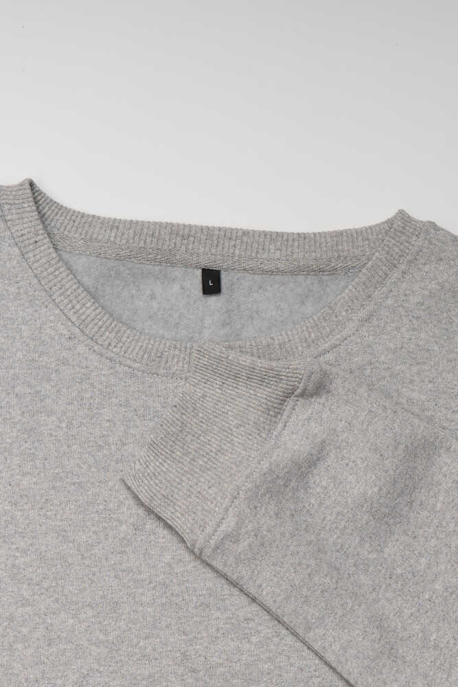 Gri Renk Bisiklet Yaka Sweatshirt New York Yazı Baskılı Sweet - 2