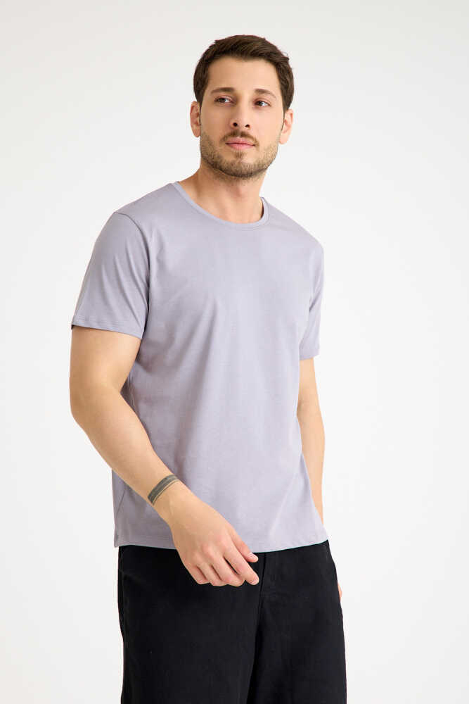 Gri Tişört Basic Erkek Regular Loose Fit Pamuklu T-shirt Kısa Kollu (1)