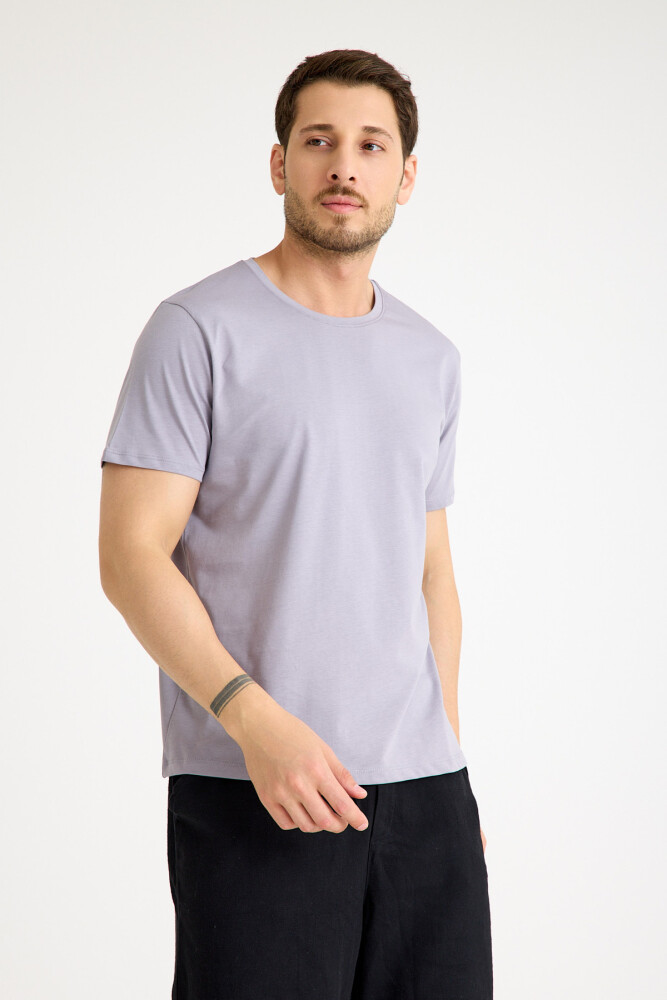 Gri Tişört Basic Erkek Regular Loose Fit Pamuklu T-shirt Kısa Kollu - 2
