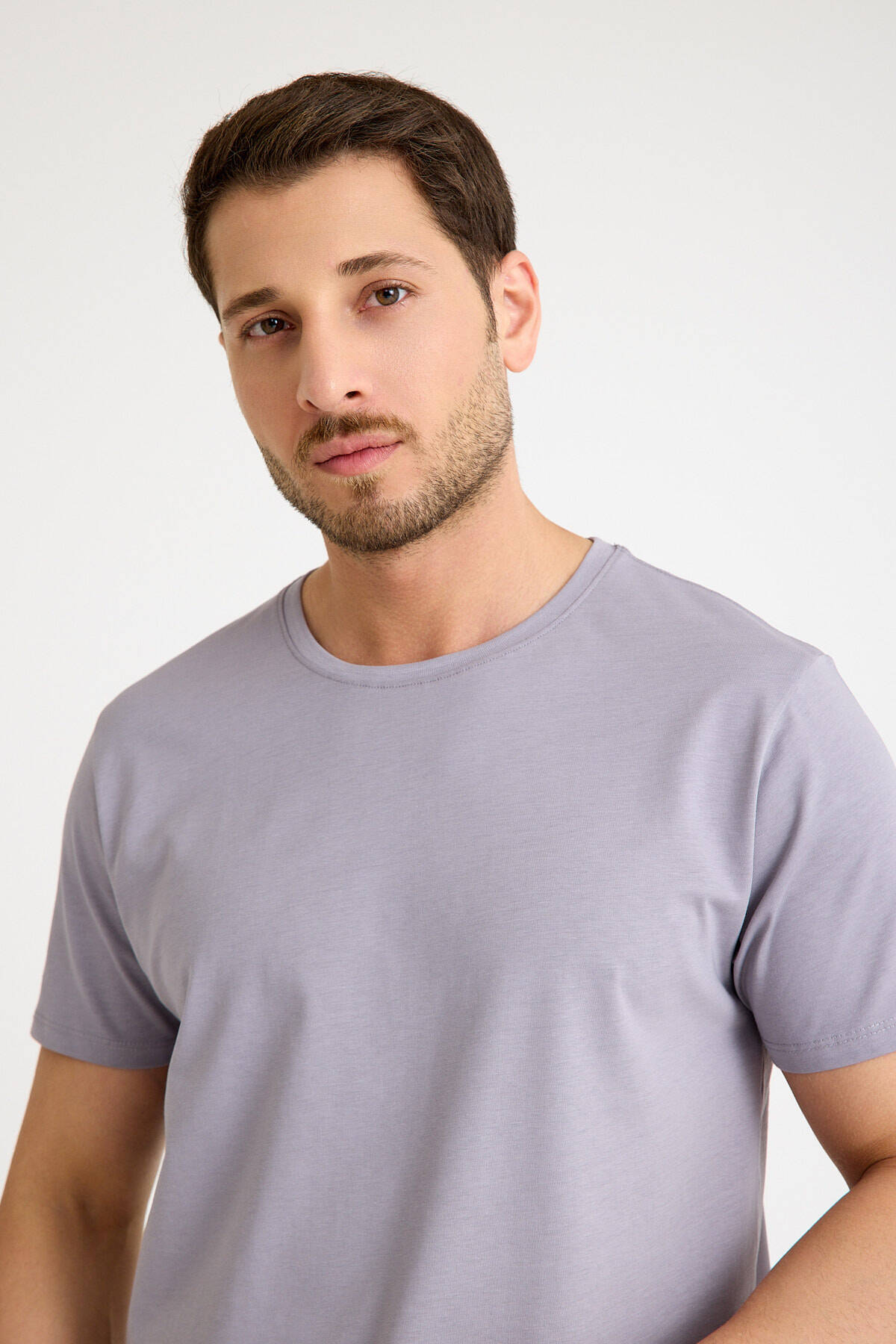 Gri Tişört Basic Erkek Regular Loose Fit Pamuklu T-shirt Kısa Kollu - 6
