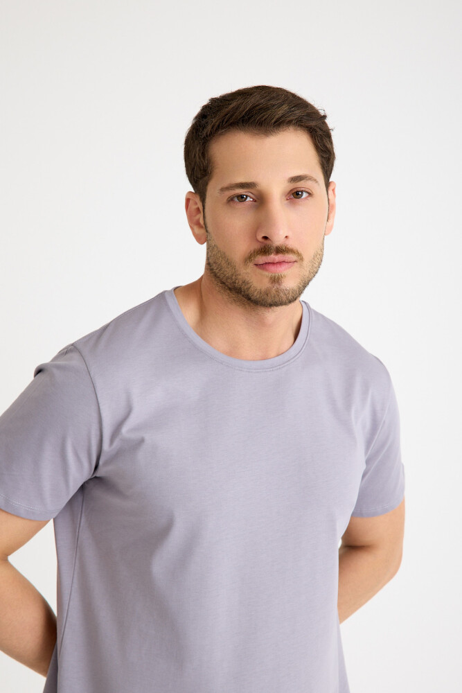 Gri Tişört Basic Erkek Regular Loose Fit Pamuklu T-shirt Kısa Kollu - 7