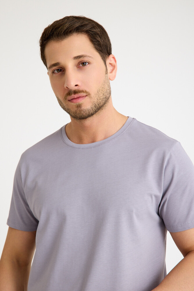 Gri Tişört Basic Erkek Regular Loose Fit Pamuklu T-shirt Kısa Kollu - 6