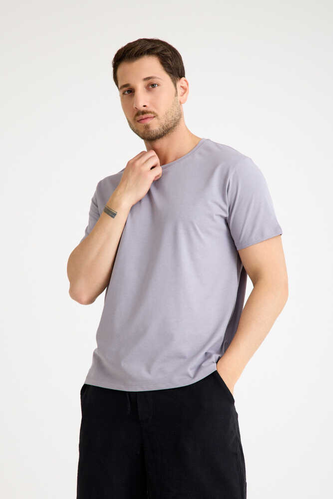 Gri Tişört Basic Erkek Regular Loose Fit Pamuklu T-shirt Kısa Kollu - 3