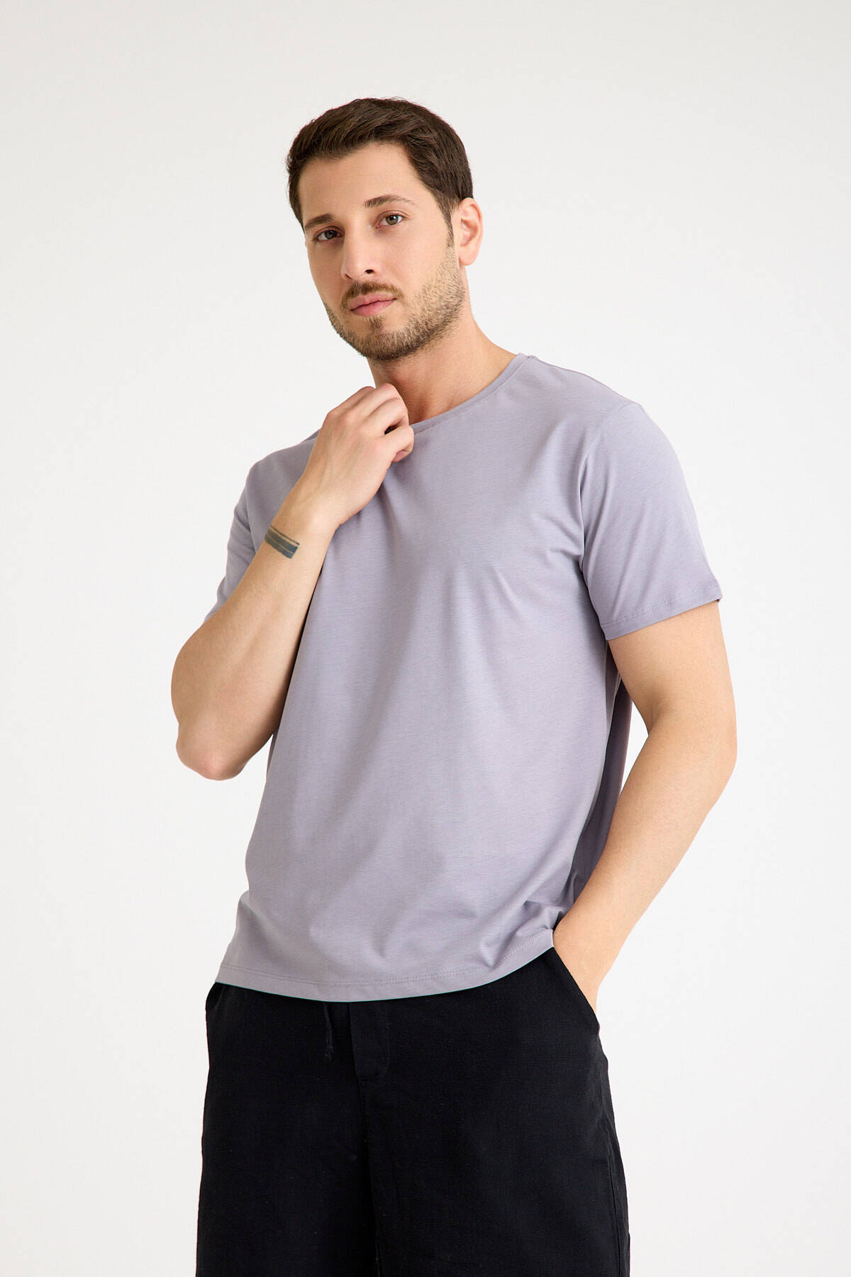 Gri Tişört Basic Erkek Regular Loose Fit Pamuklu T-shirt Kısa Kollu - 3
