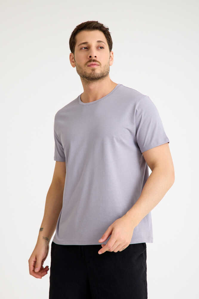 Gri Tişört Basic Erkek Regular Loose Fit Pamuklu T-shirt Kısa Kollu - 4