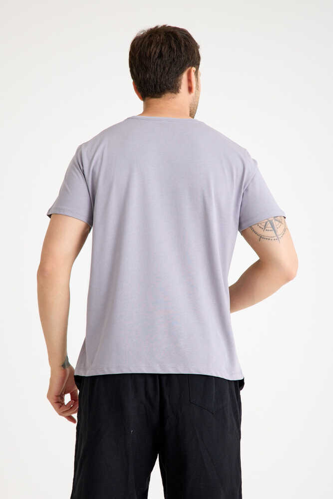 Gri Tişört Basic Erkek Regular Loose Fit Pamuklu T-shirt Kısa Kollu - 5