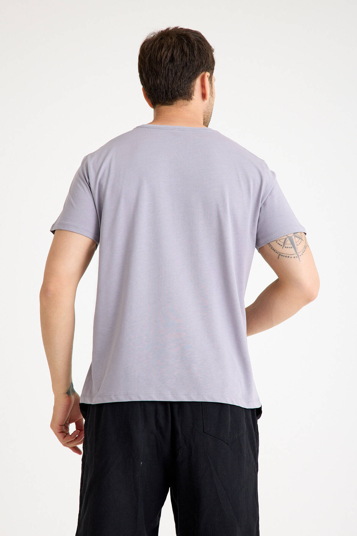 Gri Tişört Basic Erkek Regular Loose Fit Pamuklu T-shirt Kısa Kollu - 5