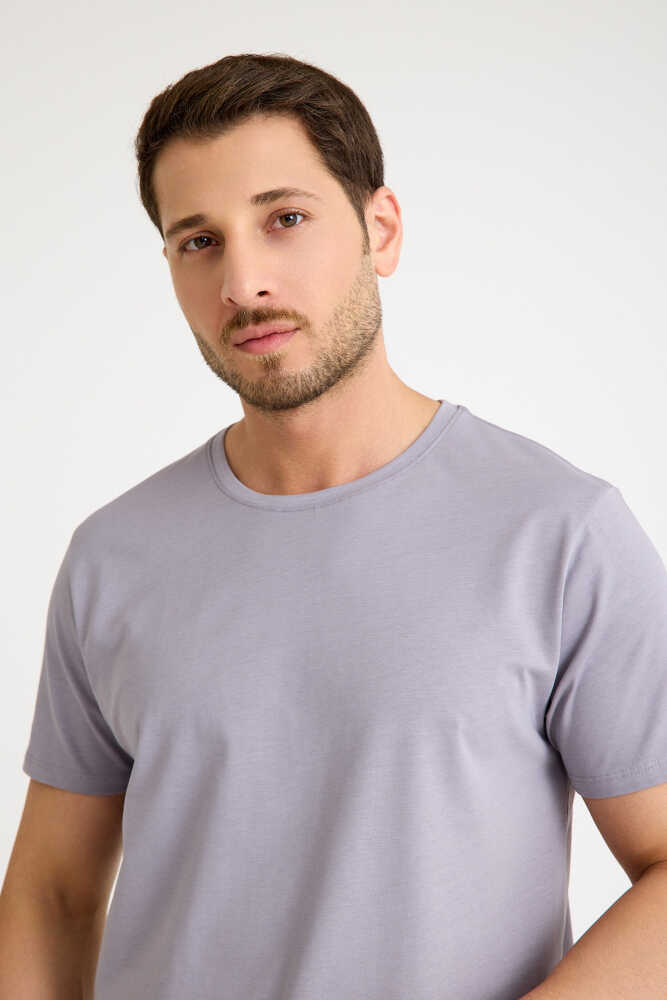 Gri Tişört Basic Erkek Regular Loose Fit Pamuklu T-shirt Kısa Kollu - 6
