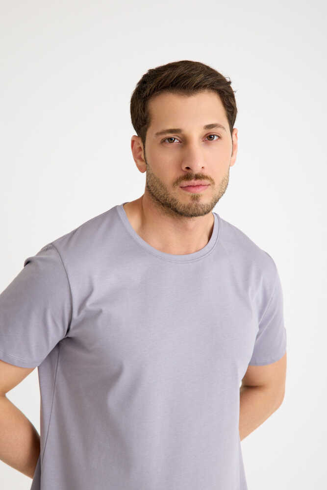 Gri Tişört Basic Erkek Regular Loose Fit Pamuklu T-shirt Kısa Kollu - 7