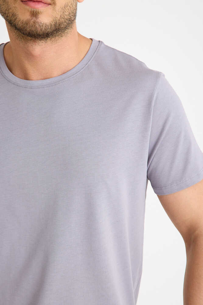 Gri Tişört Basic Erkek Regular Loose Fit Pamuklu T-shirt Kısa Kollu - 8