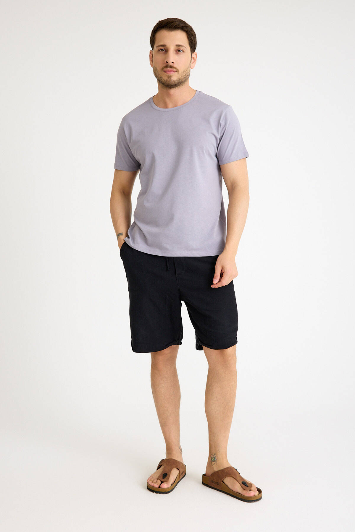 Gri Tişört Basic Erkek Regular Loose Fit Pamuklu T-shirt Kısa Kollu - 1