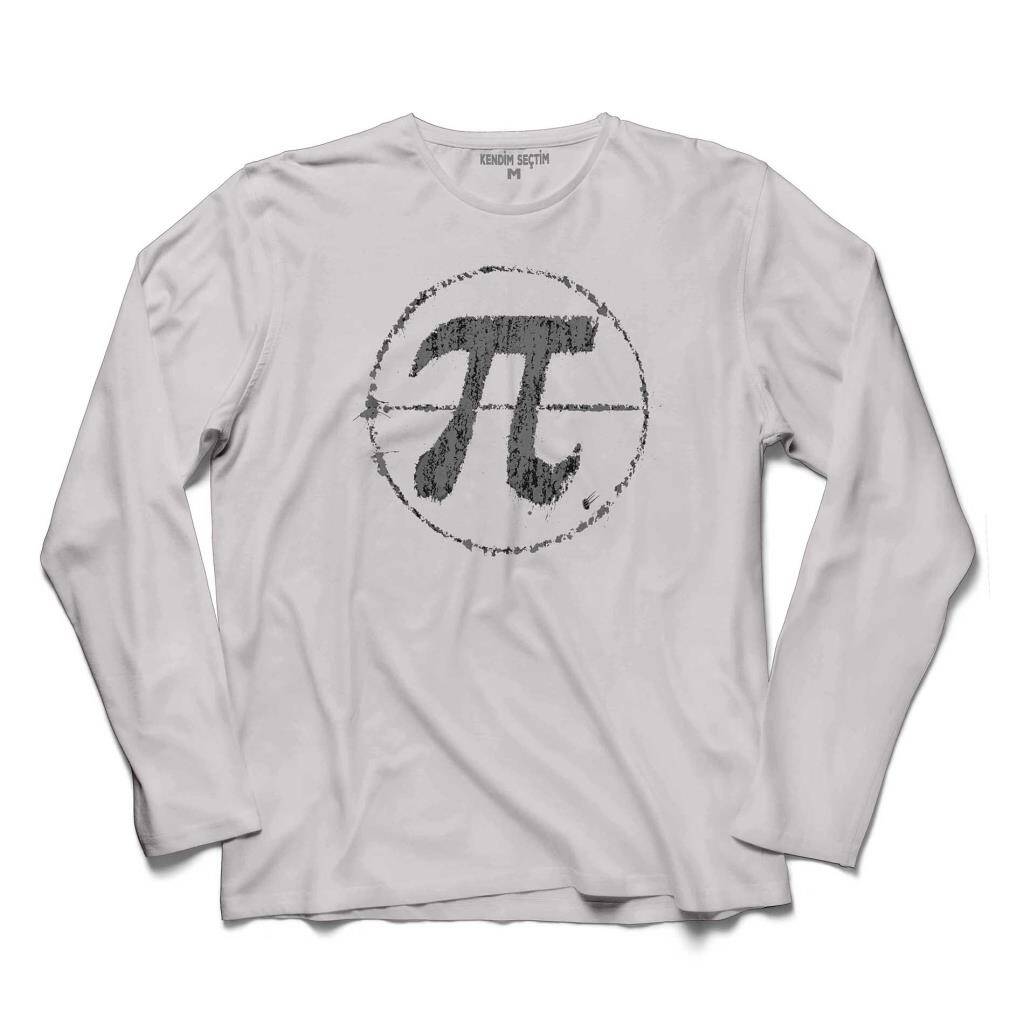 Grunge Pi Sayısı Desenli Beyaz Uzun Kollu Tişört