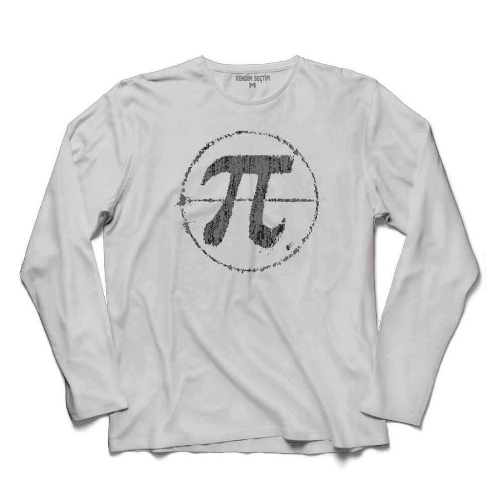 Grunge Pi Sayısı Desenli Beyaz Uzun Kollu Tişört