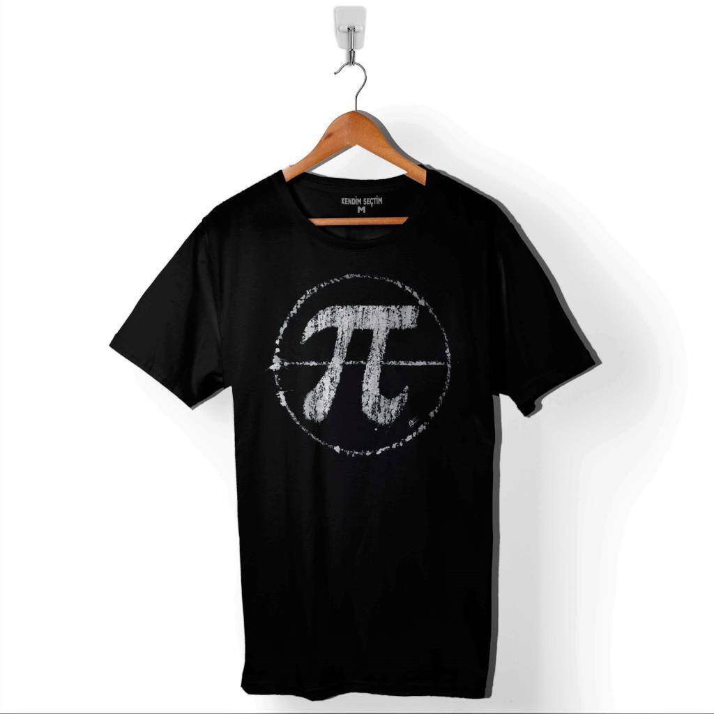 Grunge Tasarımlı Pi Sayısı Baskılı Siyah Regular Tişört - 1