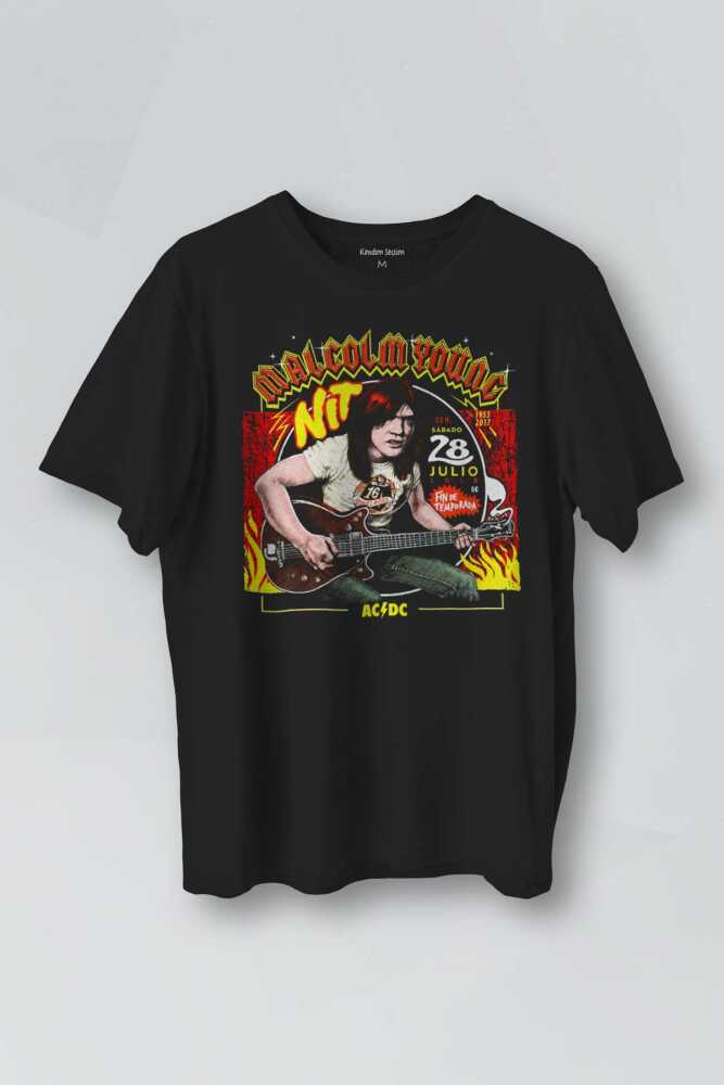 Guitar Malcolm Young AC/DC Gitar Hard Rock Music Baskılı Unisex Tişört
