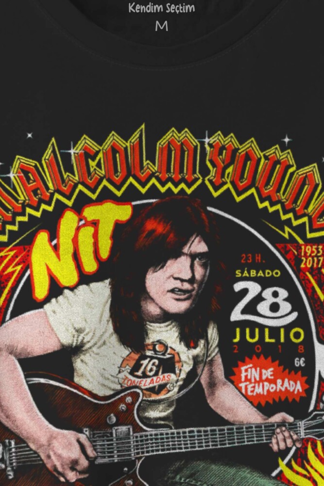 Guitar Malcolm Young AC/DC Gitar Hard Rock Music Baskılı Unisex Tişört (1)