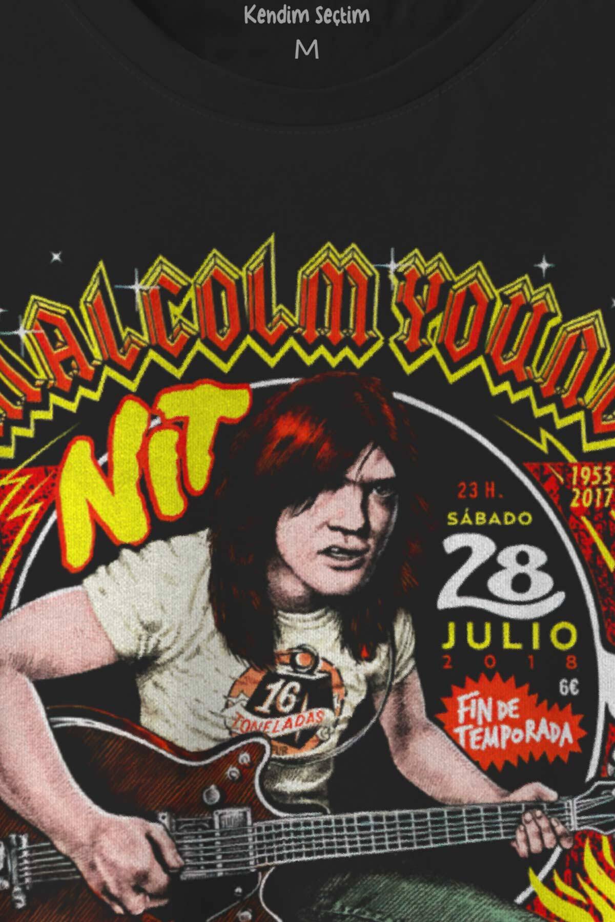Guitar Malcolm Young AC/DC Gitar Hard Rock Music Baskılı Unisex Tişört (1)