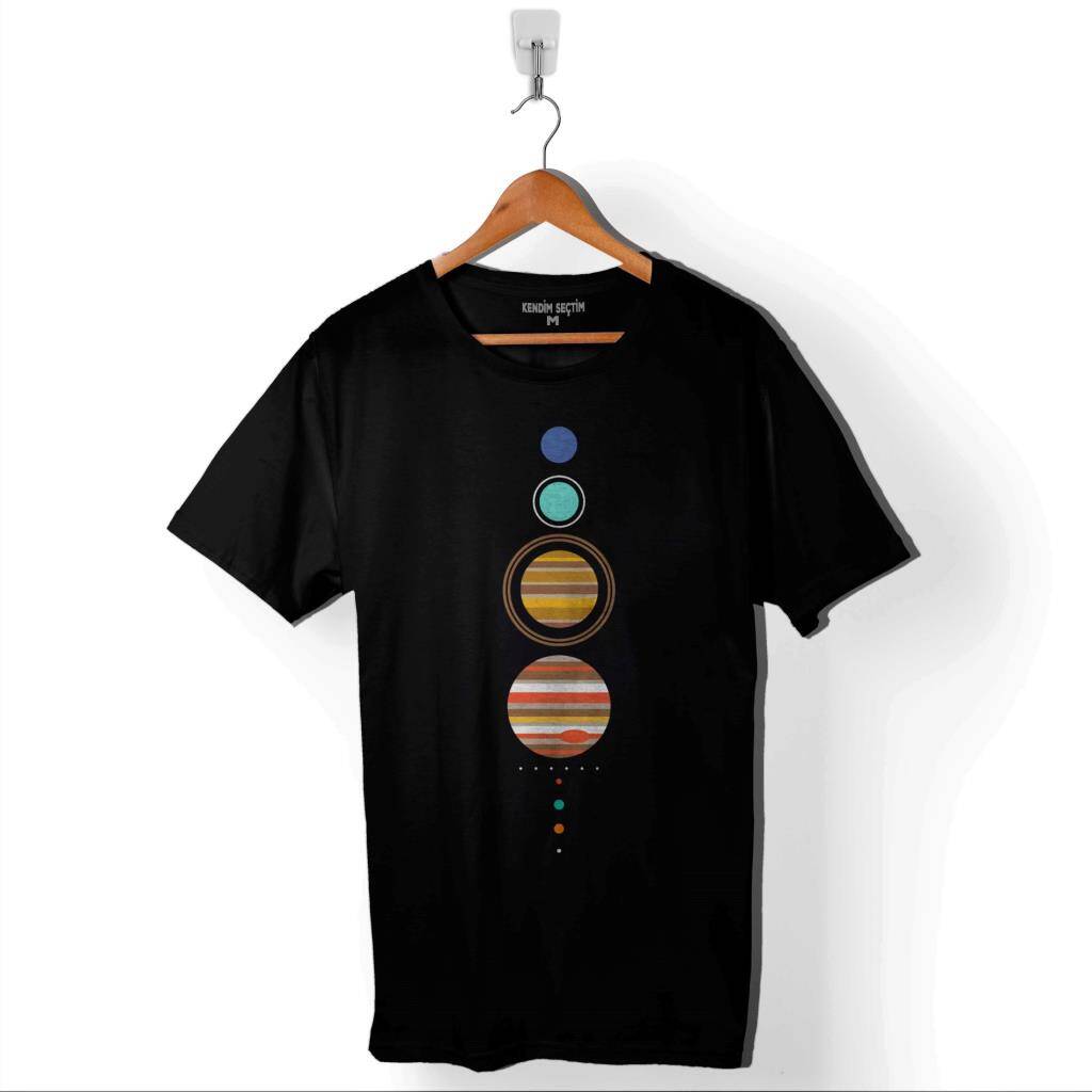 Güneş Sistemi Gezegenler Solar Sistem Dünya Ay Baskılı Tişört Unisex T-Shirt - 1