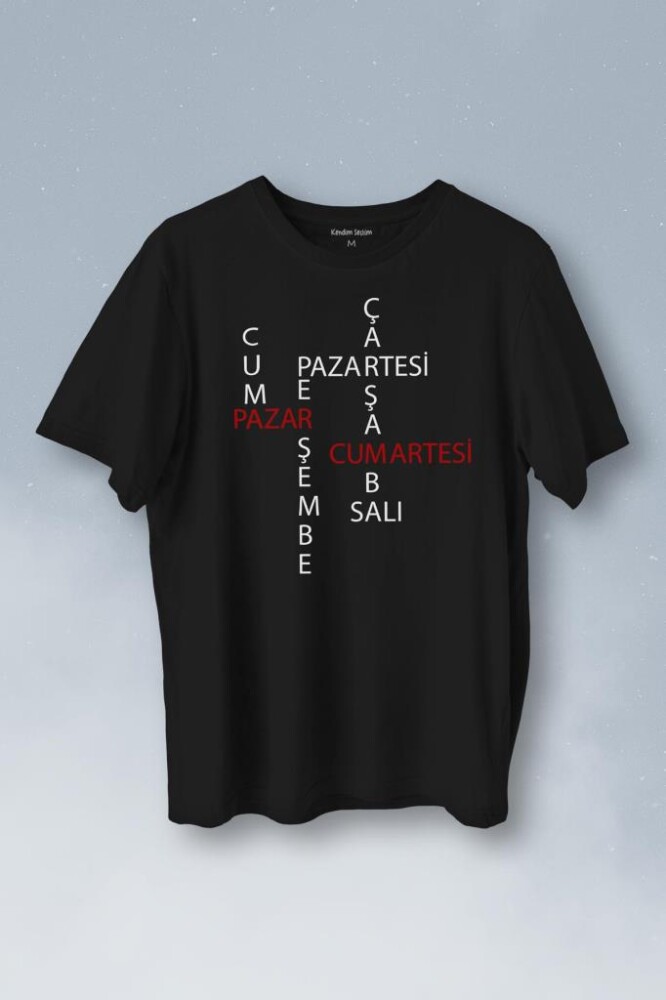 Günler Minimal Yazılı Baskılı Tişört Unisex T-Shirt - 1