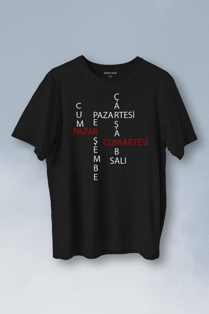 Günler Minimal Yazılı Baskılı Tişört Unisex T-Shirt - 1