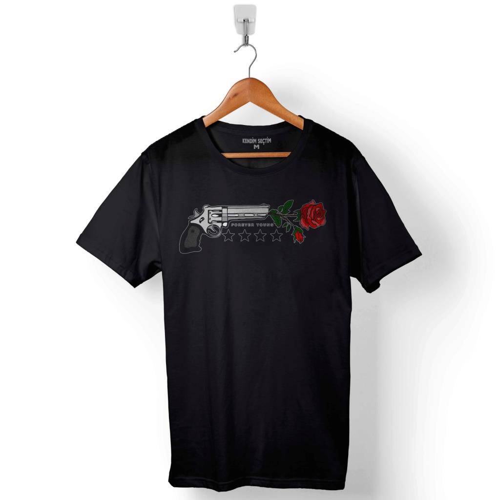 Guns N And Roses Gun Gül Ve Kan Silah Baskılı Tişört Unisex T-Shirt - 1