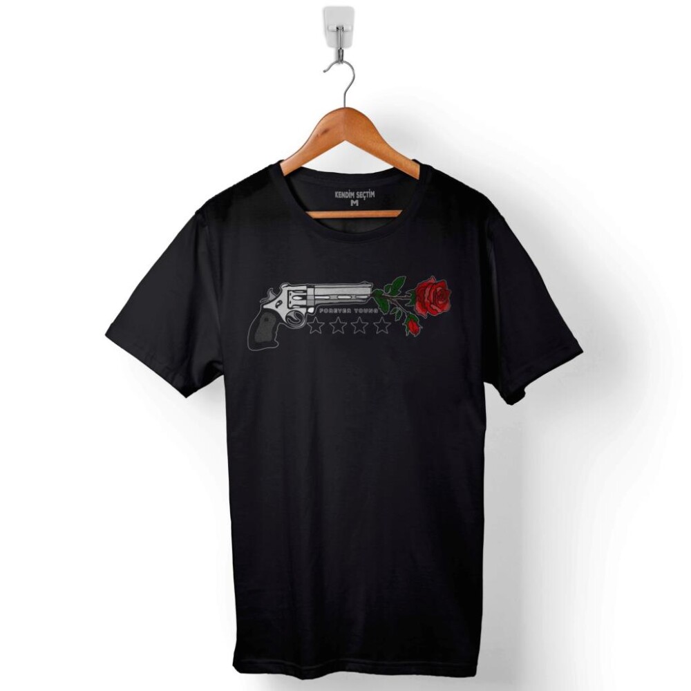 Guns N And Roses Gun Gül Ve Kan Silah Baskılı Tişört Unisex T-Shirt - 1