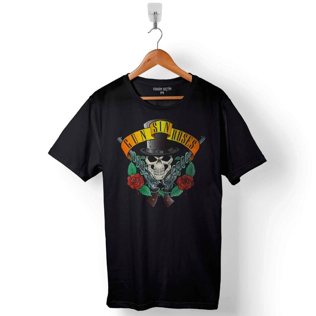 Guns N And Roses Gun Gül Ve Kan Silah Baskılı Tişört Unisex T-Shirt - 1