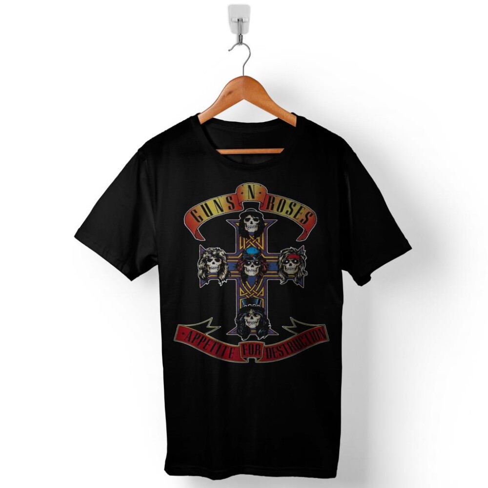 Guns N And Roses Gun Gül Ve Kan Silah Baskılı Tişört Unisex T-Shirt - 1
