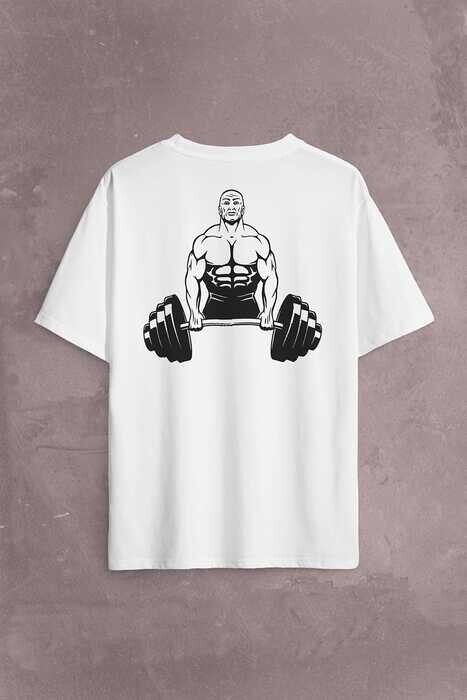Gym Fitness Halter Sporcu Vücut Bodybulding Sırt Ön Baskılı Oversize Tişört Unisex T-Shirt - 2