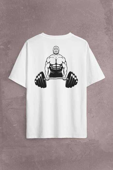 Gym Fitness Halter Sporcu Vücut Bodybulding Sırt Ön Baskılı Oversize Tişört Unisex T-Shirt - 2