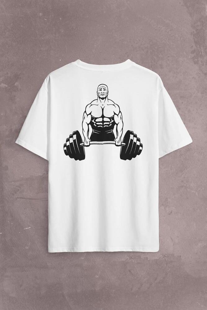 Gym Fitness Halter Sporcu Vücut Bodybulding Sırt Ön Baskılı Oversize Tişört Unisex T-Shirt - 2