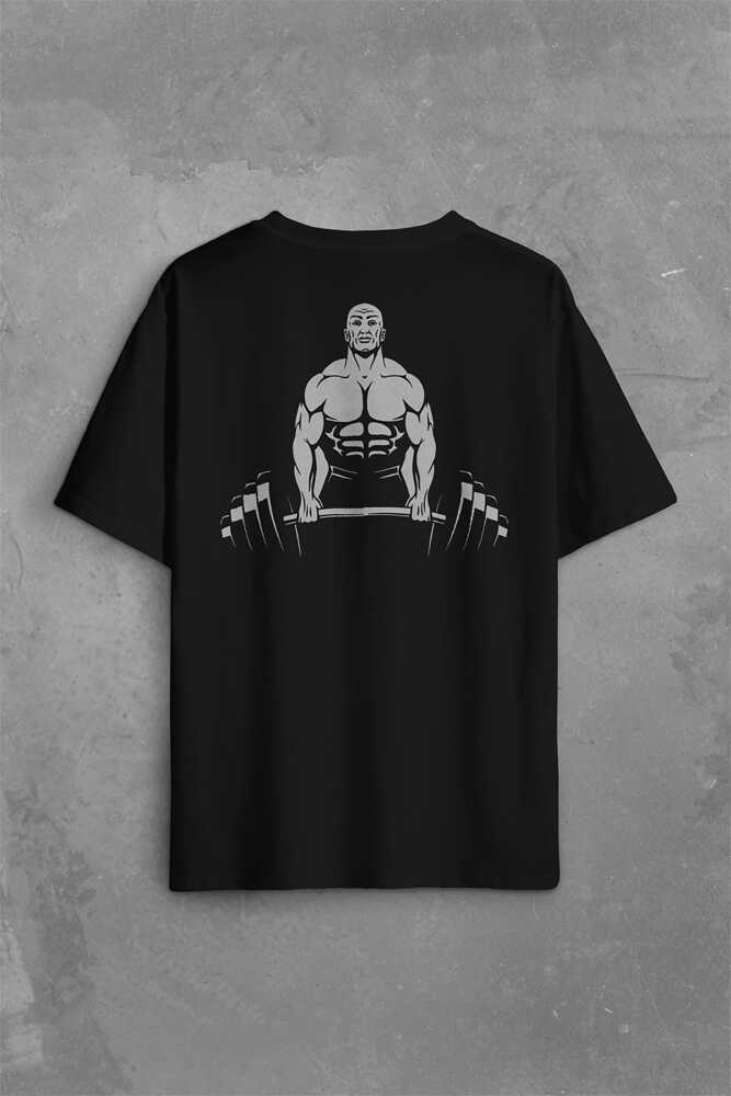Gym Fitness Halter Sporcu Vücut Bodybulding Sırt Ön Baskılı Oversize Tişört Unisex T-Shirt - 2