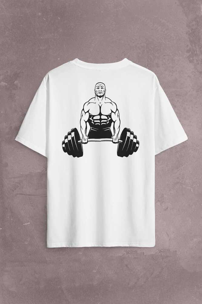 Gym Fitness Halter Sporcu Vücut Bodybulding Sırt Ön Baskılı Oversize Tişört Unisex T-Shirt - 2