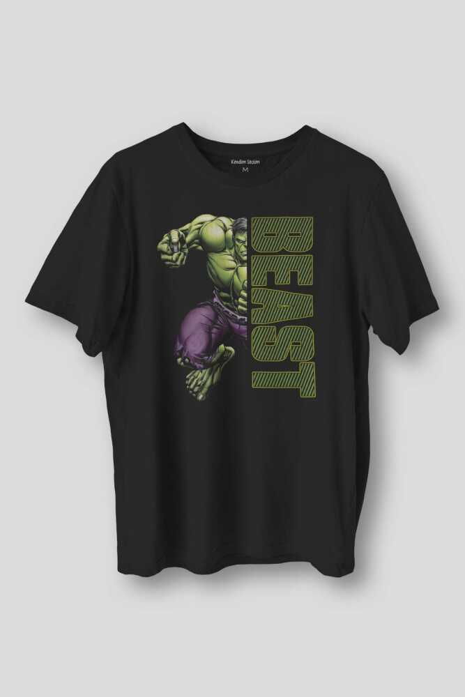 Gym The Beast Hulk Fitness Spor Baskılı Siyah Unisex T-shirt Kısa Kollu Erkek Tişört - 1