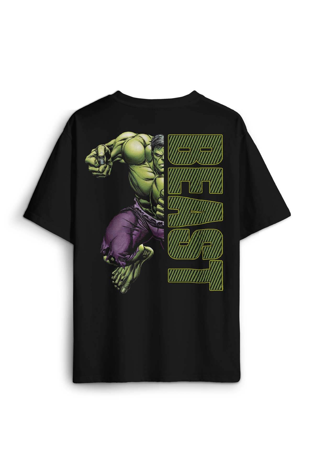 Gym The Beast Hulk Fitness Spor Kısa Kollu Baskılı Oversize T-shirt Siyah Unisex Tişört - 1