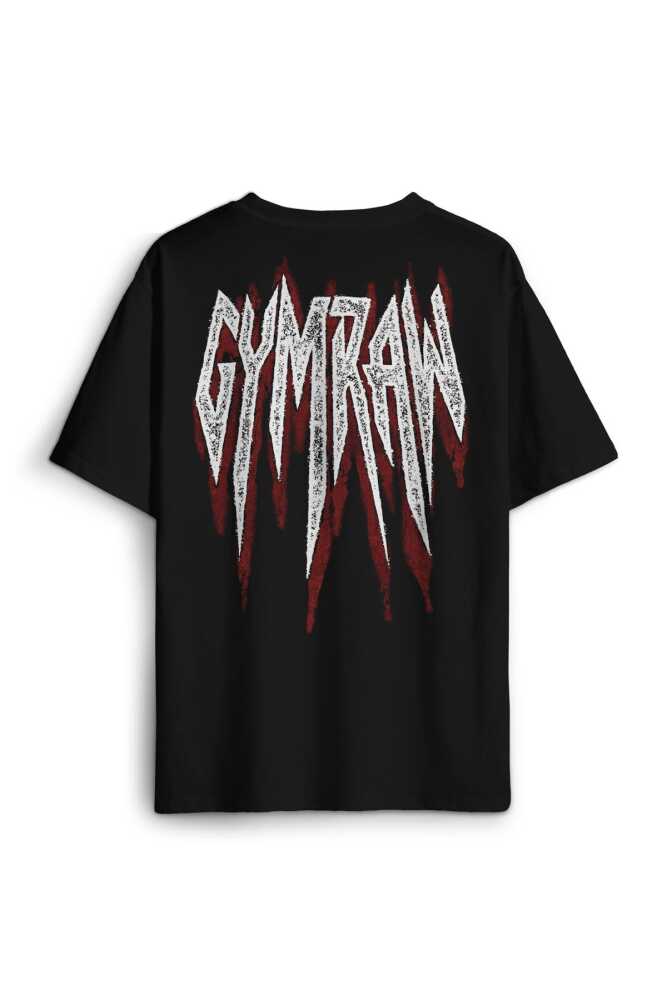 Gym Typo GymRaw Spor Fitness Gothic Beast Baskılı Oversize T-shirt Gotik Yazı Siyah Tişört