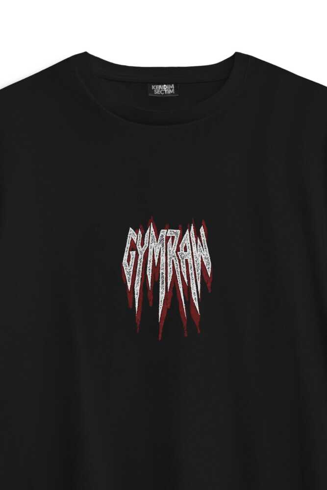Gym Typo GymRaw Spor Fitness Gothic Beast Baskılı Oversize T-shirt Gotik Yazı Siyah Tişört (1)