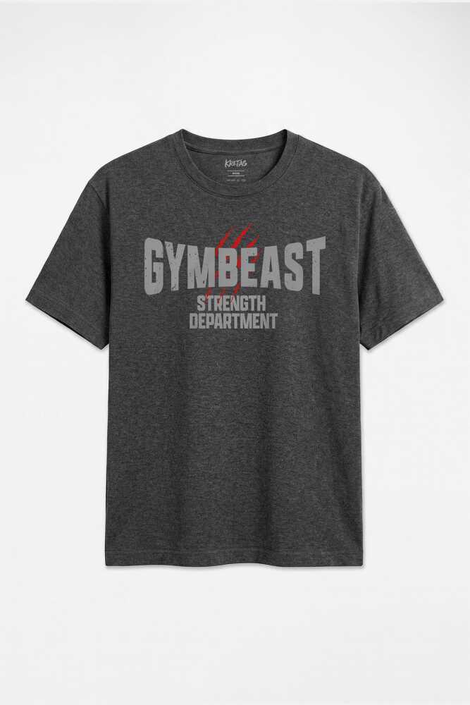 Gymbeast Strength Department Fitness Gym Spor Unisex Regular Antrasit Melanj Tişört - 1