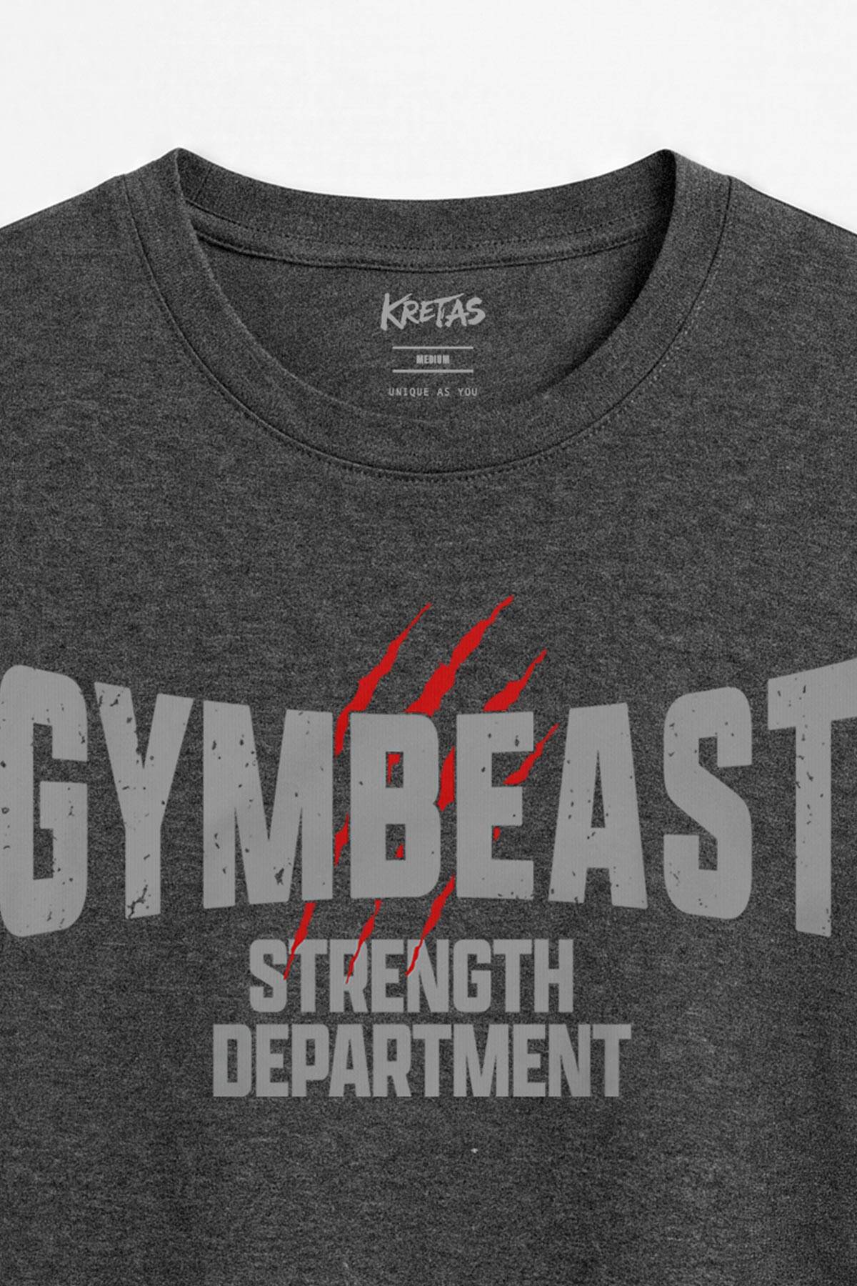 Gymbeast Strength Department Fitness Gym Spor Unisex Regular Antrasit Melanj Tişört (1)