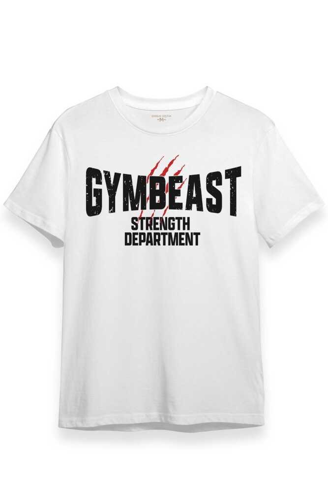 Gymbeast Strength Department Fitness Spor Gym Baskılı Beyaz Regular Fit T-shirt - 1