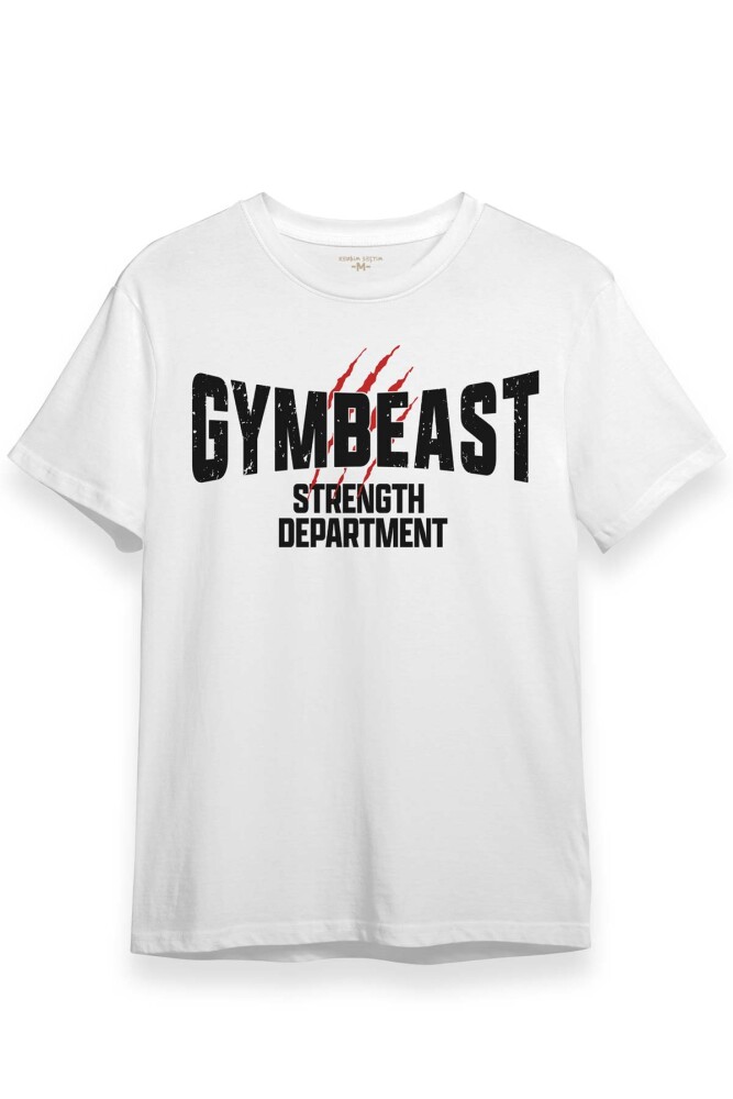 Gymbeast Strength Department Fitness Spor Gym Baskılı Beyaz Regular Fit T-shirt