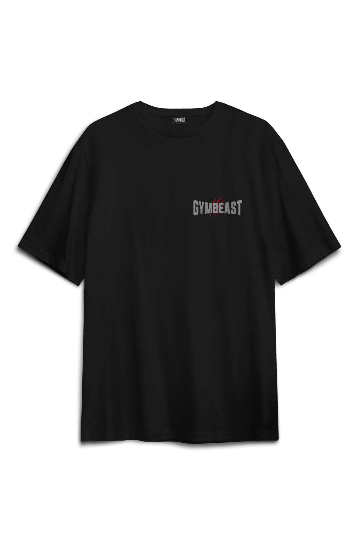 Gymbeast Strength Department Fitness Spor Gym Baskılı Oversize T-shirt Siyah Unisex Tişört (1)