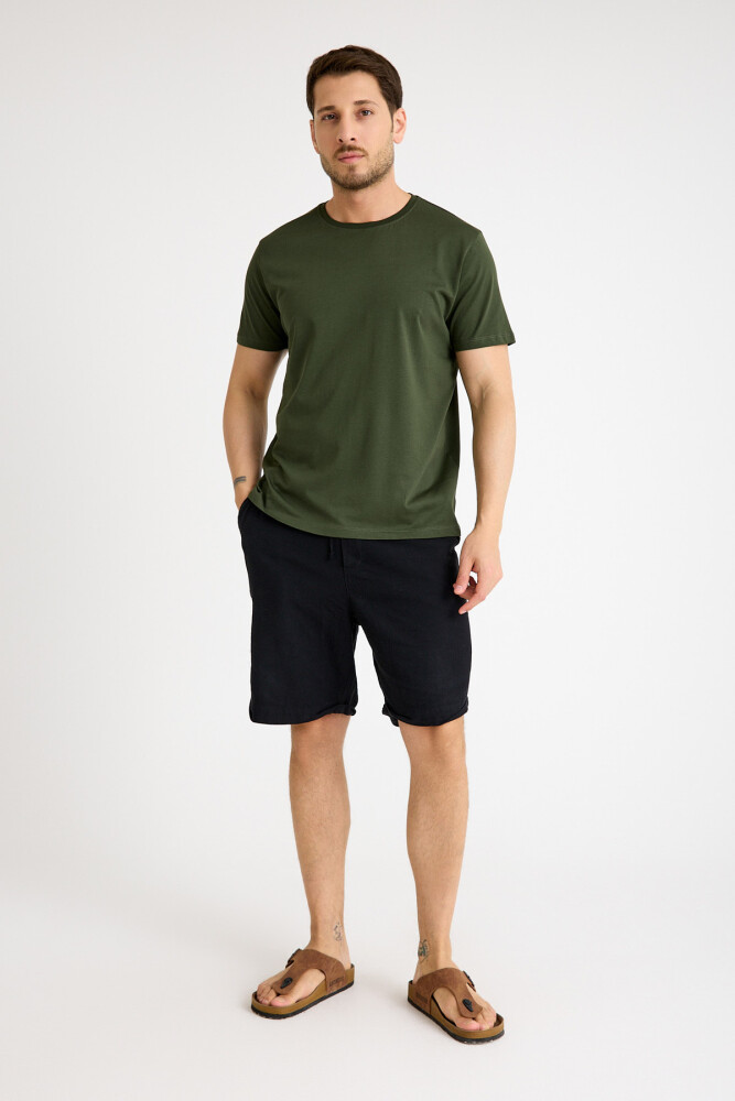 Haki Tişört Basic Erkek Regular Loose Fit Pamuklu T-shirt Kısa Kollu - 3