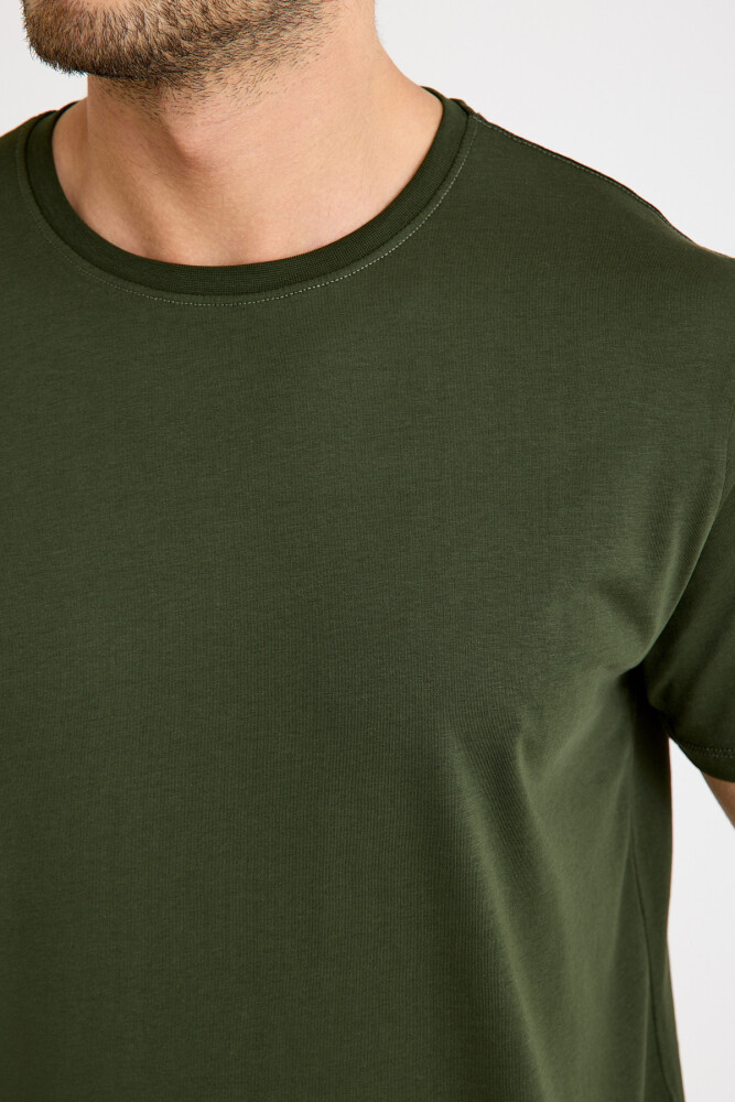 Haki Tişört Basic Erkek Regular Loose Fit Pamuklu T-shirt Kısa Kollu - 10