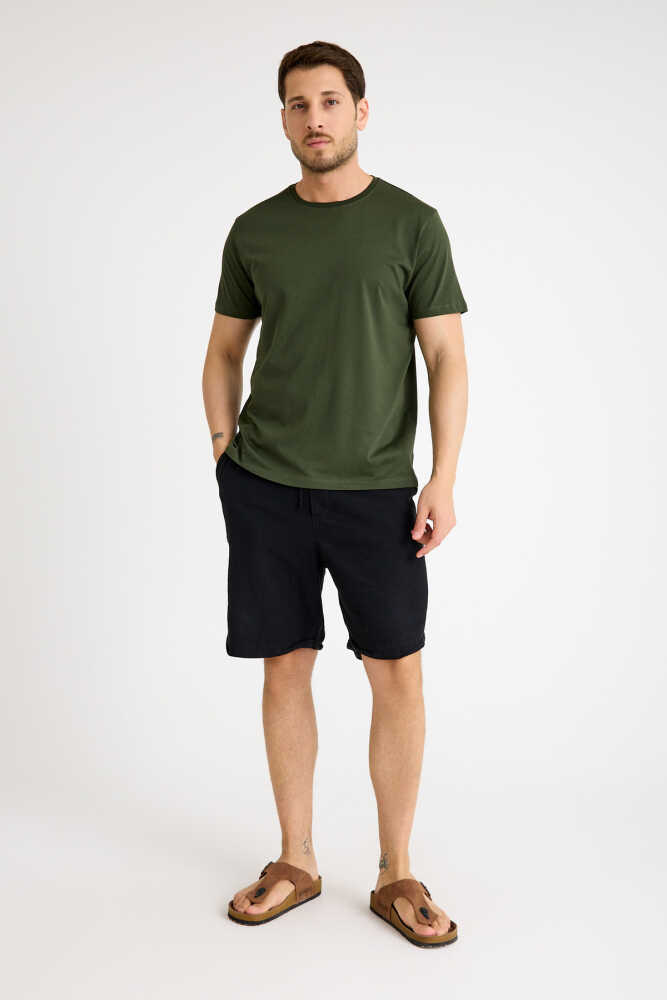 Haki Tişört Basic Erkek Regular Loose Fit Pamuklu T-shirt Kısa Kollu - 3