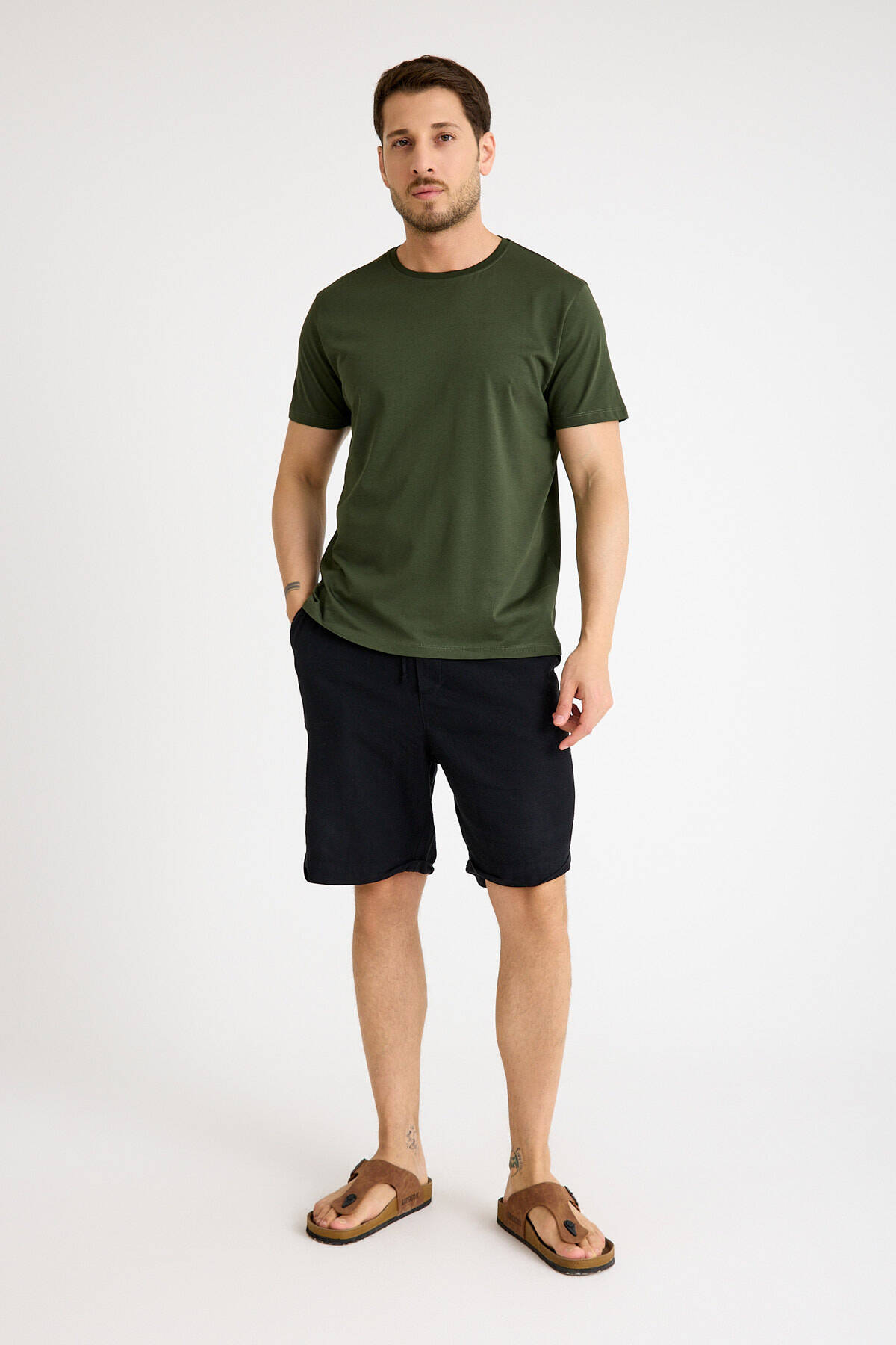 Haki Tişört Basic Erkek Regular Loose Fit Pamuklu T-shirt Kısa Kollu - 3